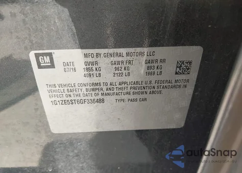 2016 Chevrolet Malibu 1Lt из США, поврежденный, VIN 1G1ZE5ST6GF336488